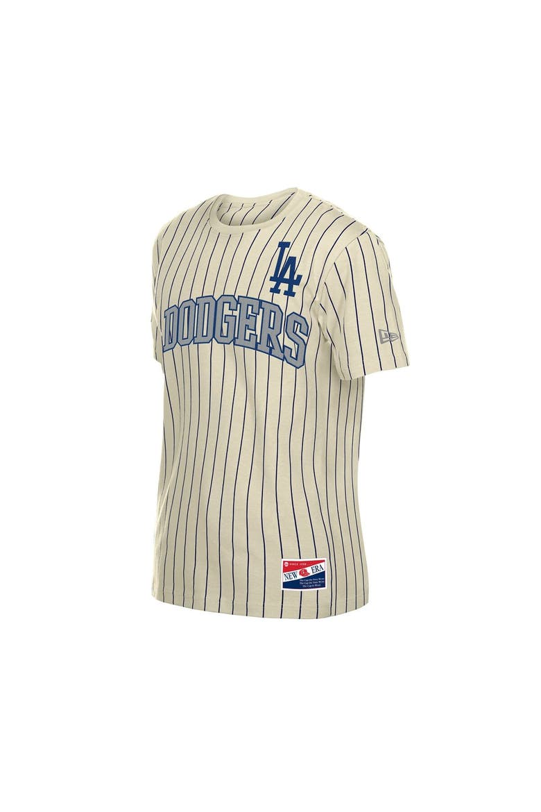 Men's New Era Cream Los Angeles Dodgers Throwback Meshback Pinstripe T-Shirt, Alternate, color, Cream