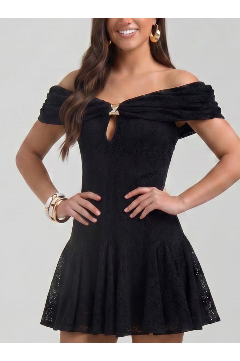 Arava Crochet Mini Dress, Alternate, color, Black