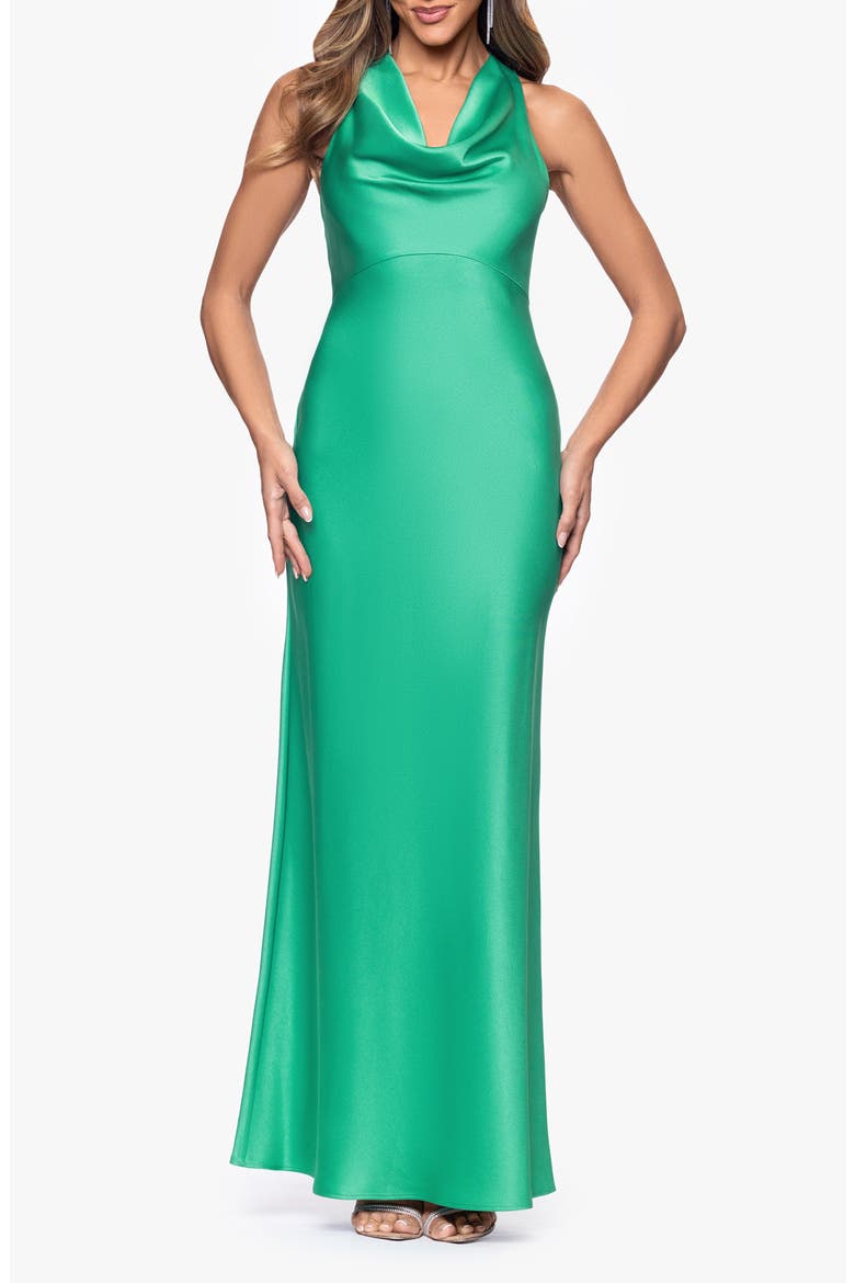 Cowl Neck Satin Gown, Main, color, GREEN