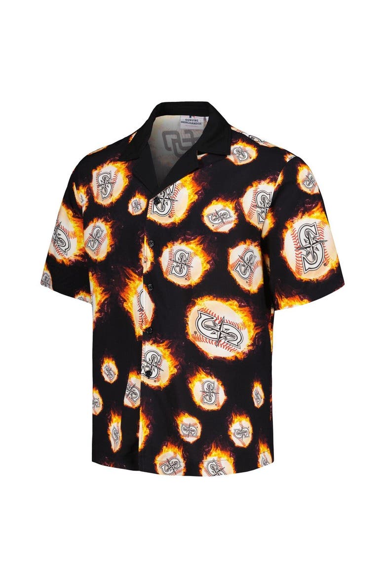 Men's PLEASURES  Black Seattle Mariners Flame Fireball Button-Up Shirt, Alternate, color, Black