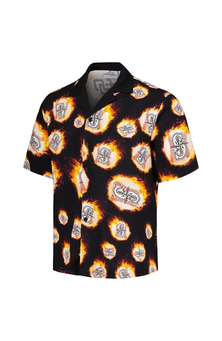 PLEASURES Men's PLEASURES  Black Seattle Mariners Flame Fireball Button-Up Shirt, Alternate, color, Black