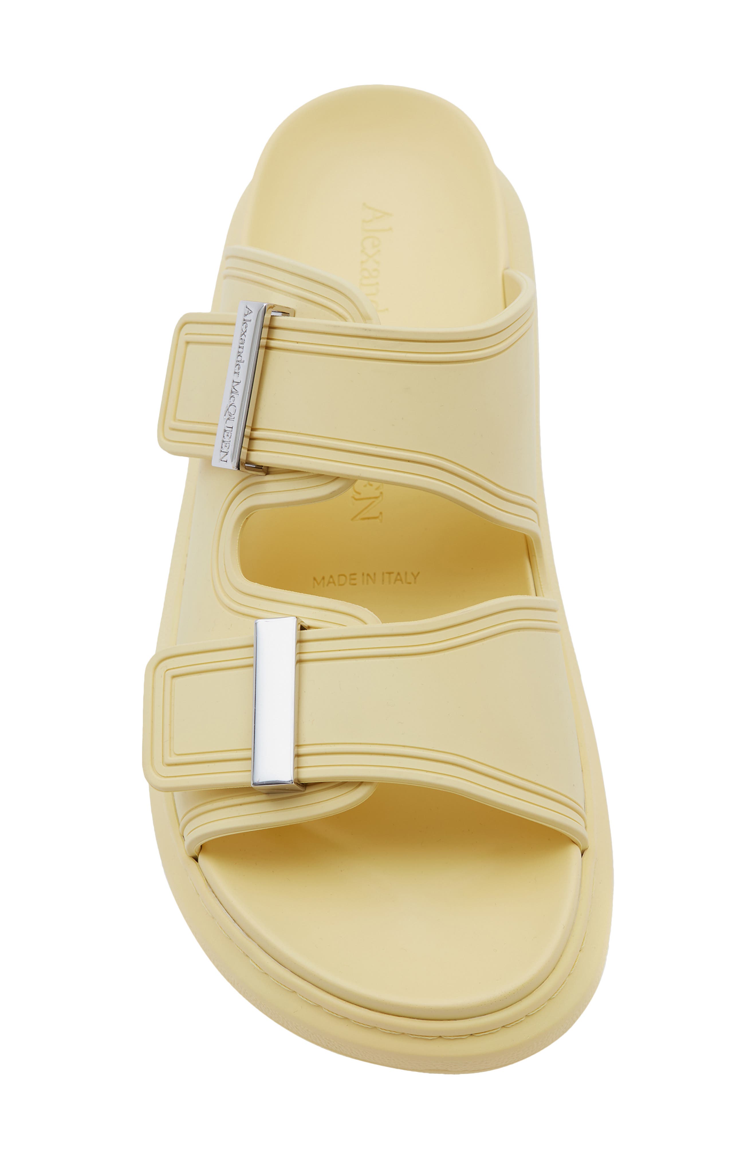 McQueen Oversized Slide Sandal, Alternate, color, Pale Yellow/ Silver