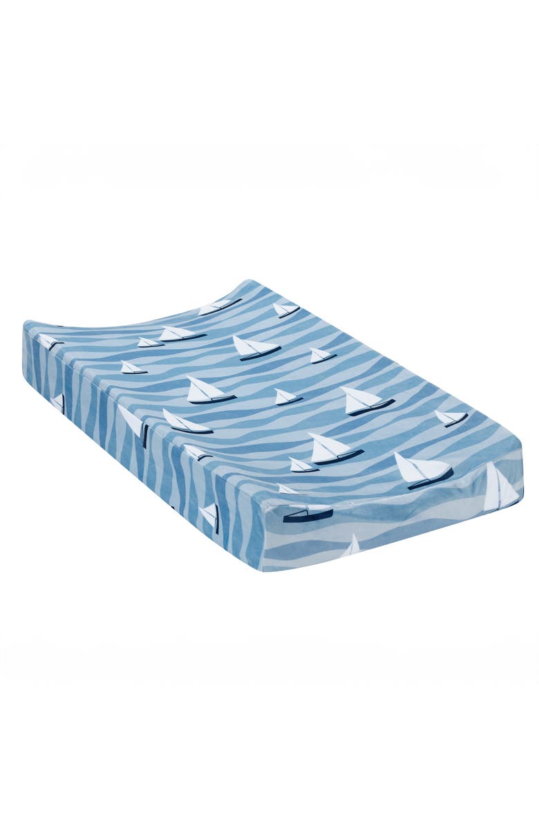 Lambs & Ivy Little Skipper Nautical Ocean Sailboat Soft Changing Pad Cover, Main, color, Blue