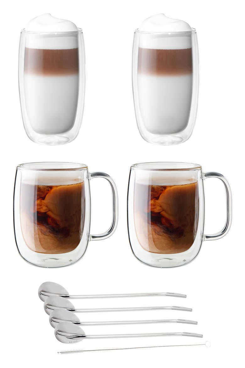 Sorrento 9-Piece Double Wall Latte & Coffee Set, Main, color, CLEAR