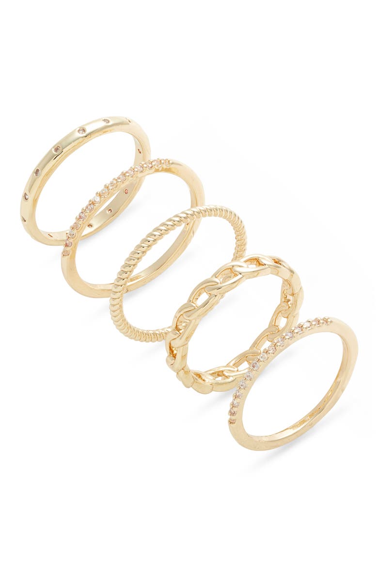 Set of 5 Stackable Rings, Main, color, CLEAR- GOLD