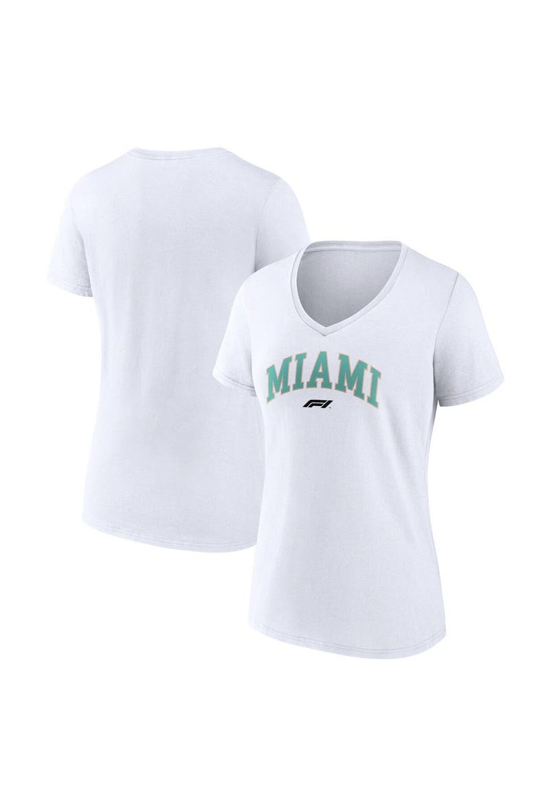 Women's White Formula 1 Miami Grand Prix V-Neck T-Shirt, Main, color, White