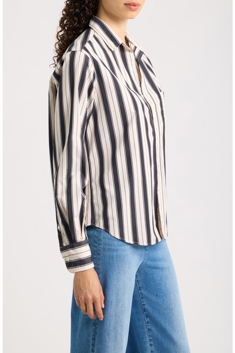 Eileen Relaxed Striped Button-Up Shirt, Alternate, color, BLACK AND CREAM STRIPE