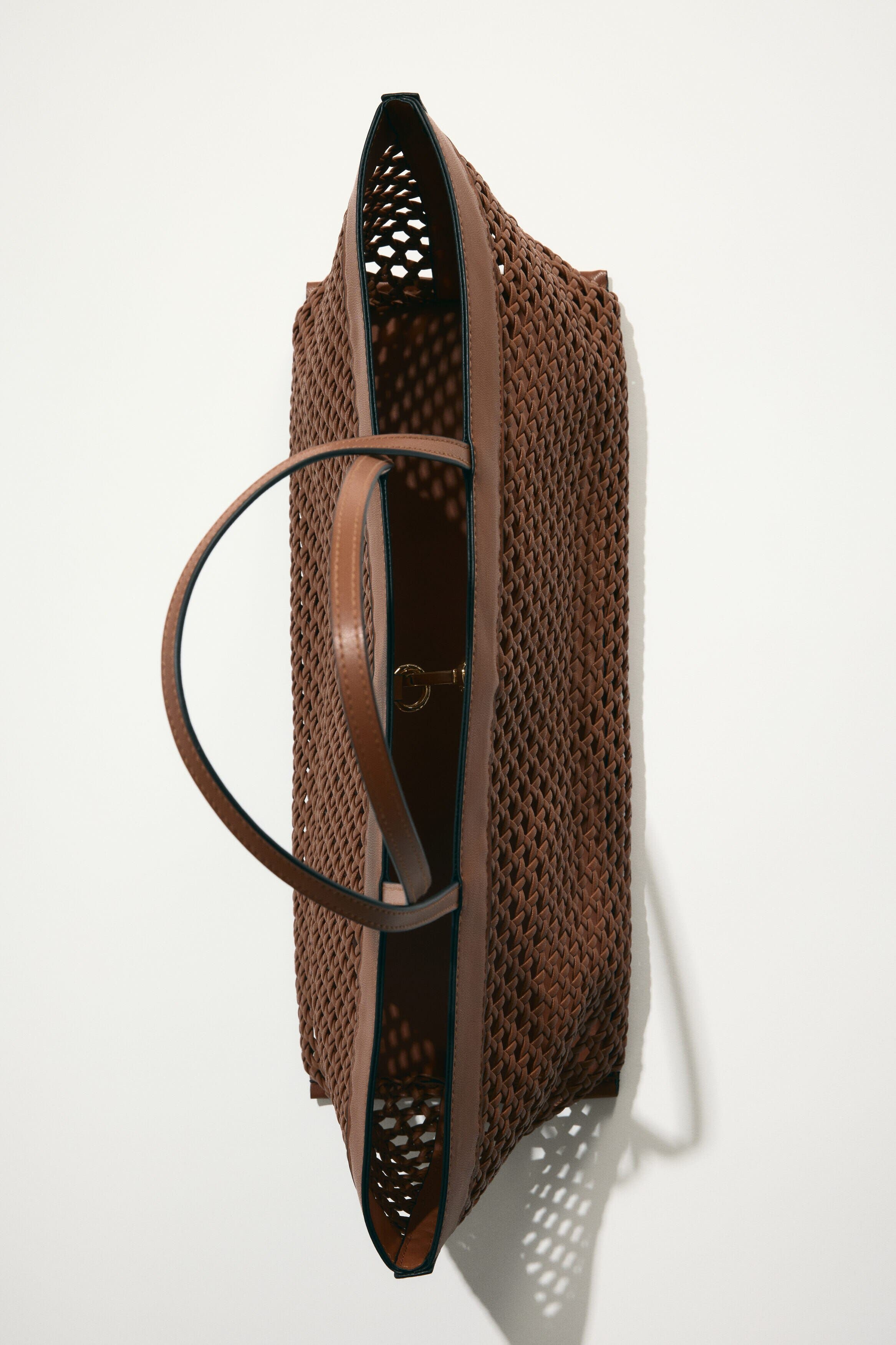 H&M Lattice-weave Shopper, Alternate, color, Brown
