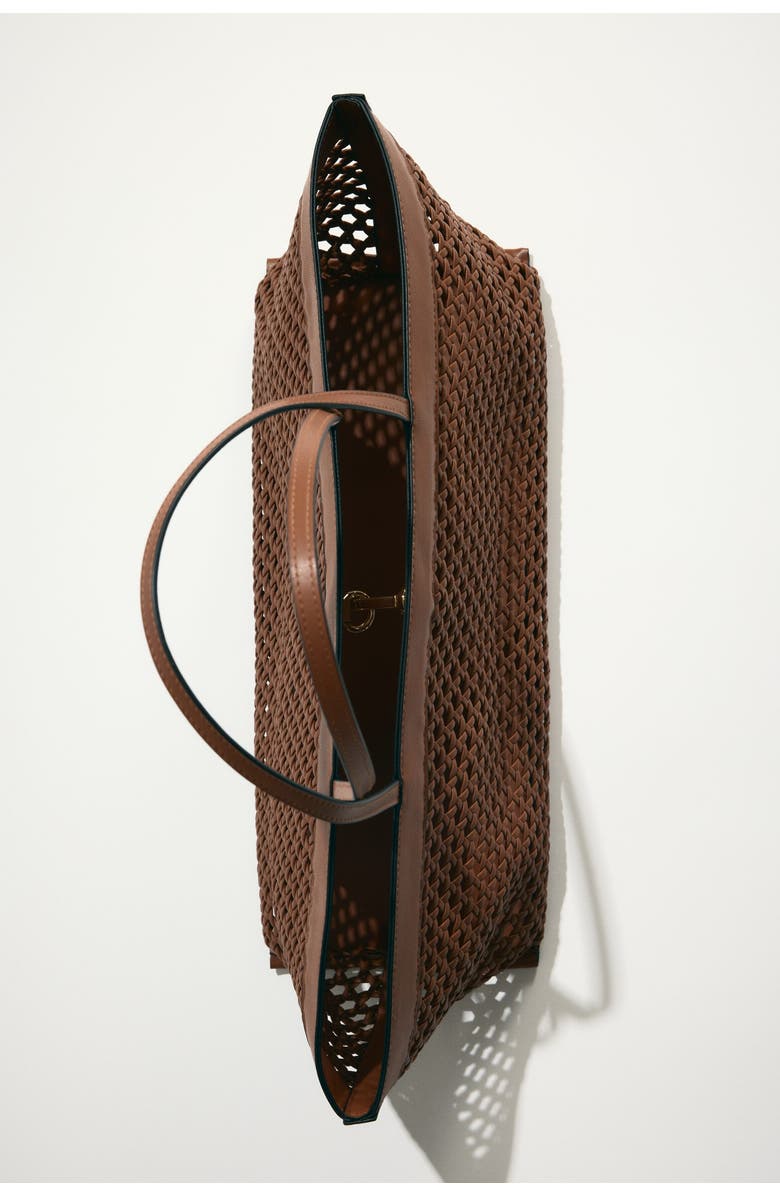 H&M Lattice-weave Shopper, Alternate, color, Brown
