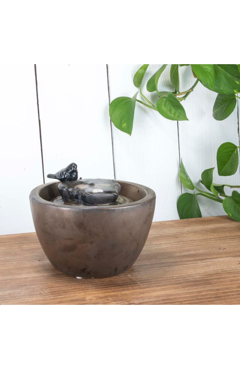 Foreside Home and Garden Bronze Bird on Leaf Indoor Water Fountain With Pump, Alternate, color, Brown