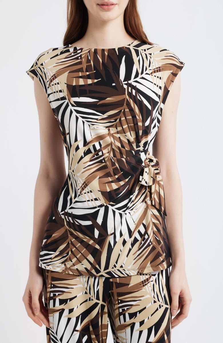 Anne Klein Print Side Tie Top, Main, color, Anne Black Multi