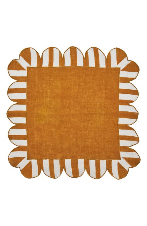 Misette Jardin Embroidered 4-piece Linen Scalloped Stripe Napkin Set In Dark Base Amber