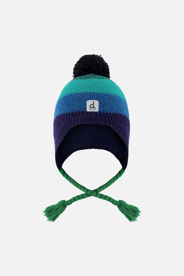 Winter Ombré Stripe Fleece Lined Peruvian Knit Hat with Pompom, Main, color, Blue and Green Knit