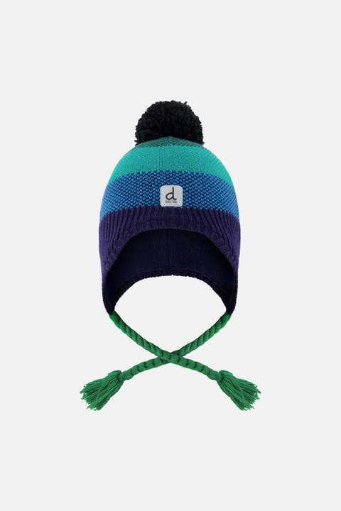 Winter Ombré Stripe Fleece Lined Peruvian Knit Hat with Pompom