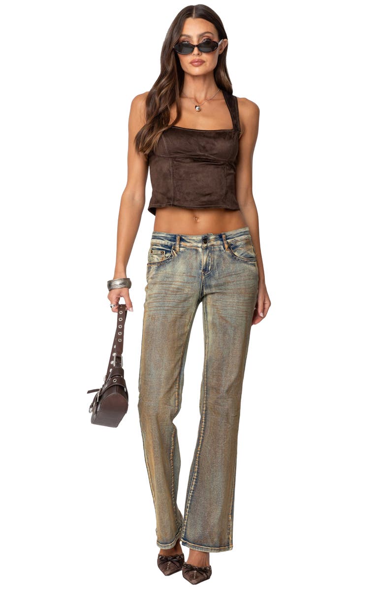 EDIKTED Tie Back Faux Suede Bustier Top, Alternate, color, Brown