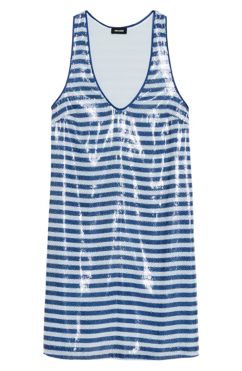 Zadig & Voltaire Rasha Sequin Stripe Sleeveless Dress, Alternate, color, Sky