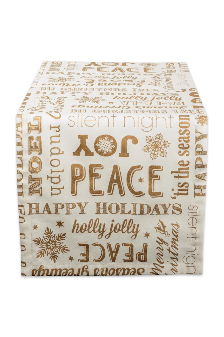 Gold Christmas Collage Table Runner, Main, color, Gold