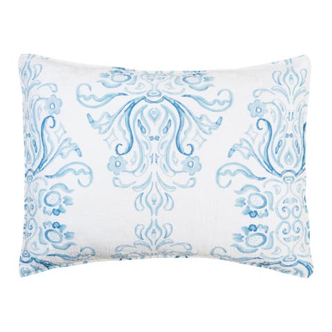 Veranda Blue Watercolor Damask 100% Cotton Standard Pillow Sham 20" x 26"