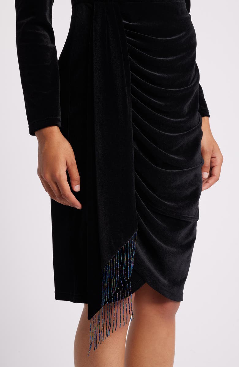 Tahari ASL Bead Detail Long Sleeve Stretch Velvet Cocktail Dress, Alternate, color,