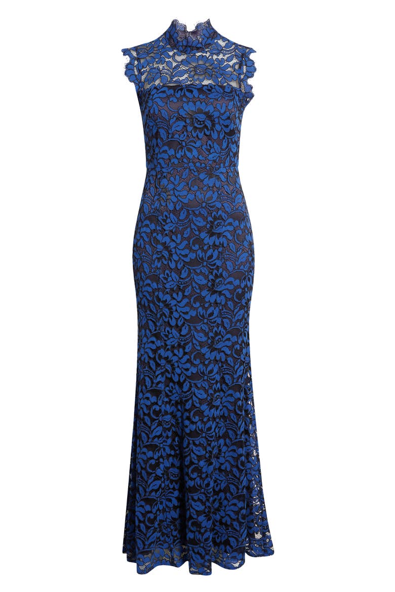 Illusion Mock Neck Open Back Sleeveless Gown, Alternate, color, NAVY