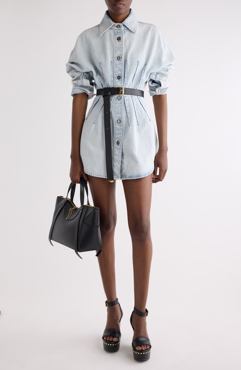 Givenchy Long Sleeve Shaped Denim Minidress, Alternate, color, Light Blue