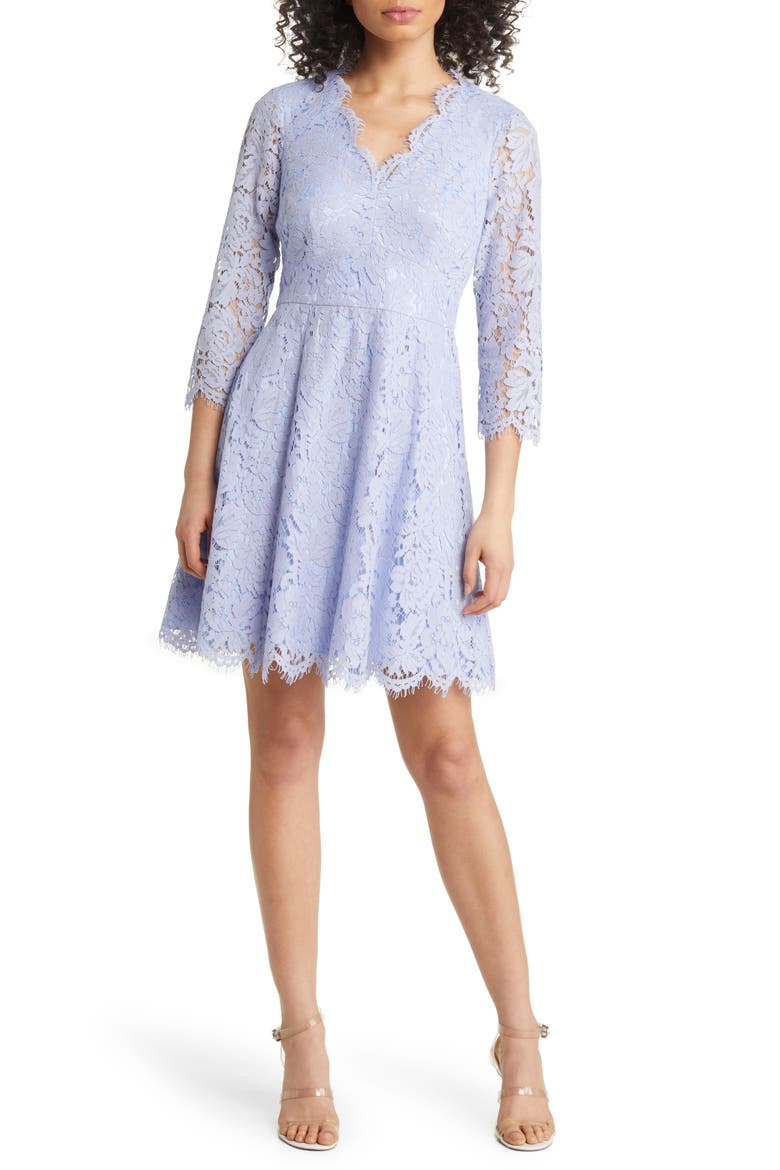 Long Sleeve Lace Fit & Flare Dress, Main, color, LIGHT BLUE