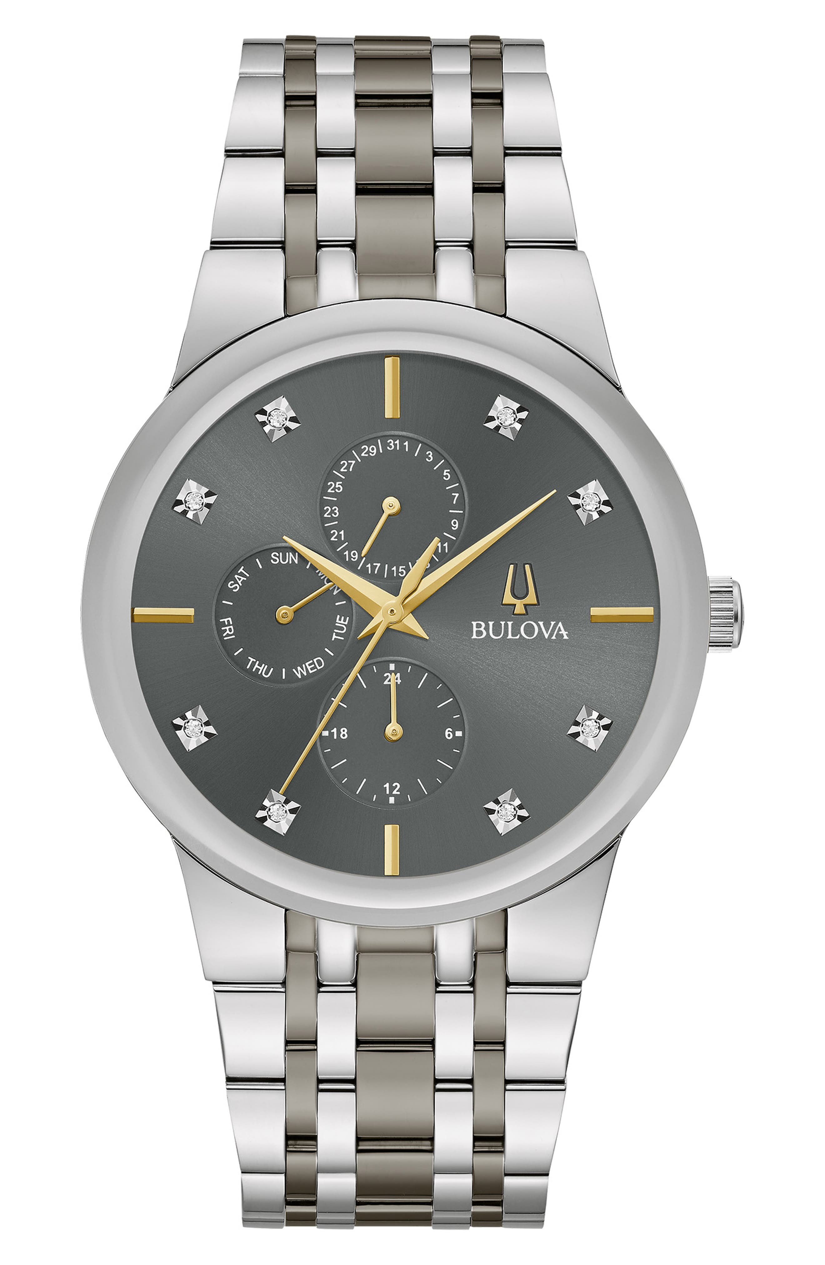 BULOVA Men's Diamond Stainless Steel Watch, 40mm