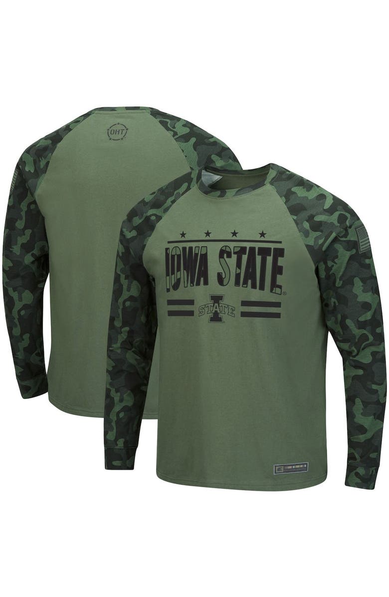 COLOSSEUM Men's Colosseum Olive/Camo Iowa State Cyclones OHT Military Appreciation Slim-Fit Raglan Long Sleeve T-Shirt, Alternate, color,