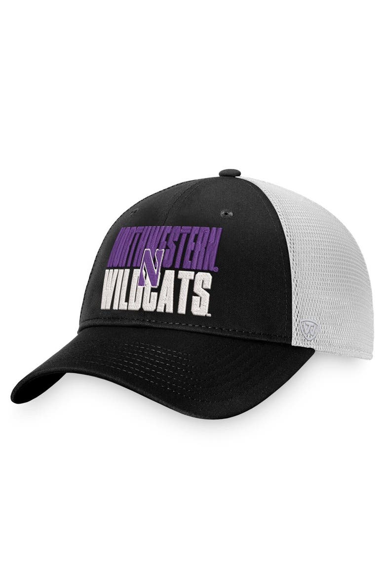 Men's Top of the World Black/White Northwestern Wildcats Stockpile Trucker Snapback Hat, Main, color, Black