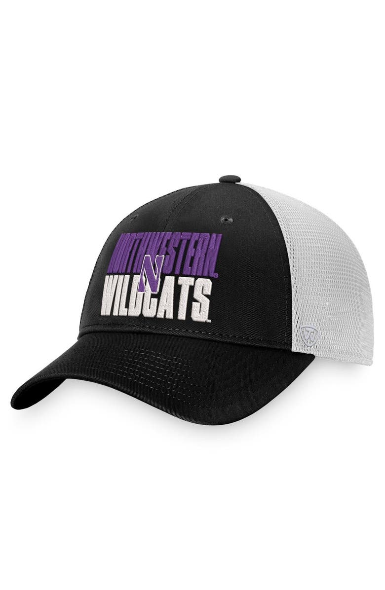 TOP OF THE WORLD Men's Top of the World Black/White Northwestern Wildcats Stockpile Trucker Snapback Hat, Main, color, Black