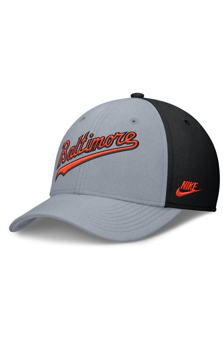 Nike Men's Nike Gray/Black Baltimore Orioles Rise Swoosh Performance Flex Hat, Alternate, color, Gray