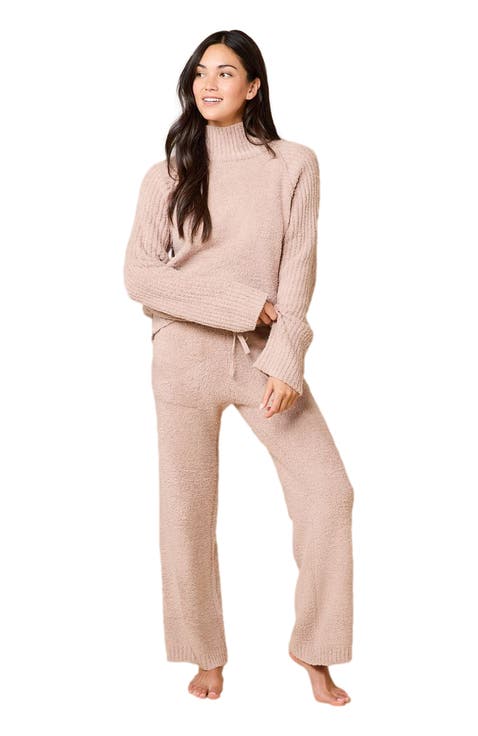 Solid Marshmallow Rib Mock Neck with Long Pant