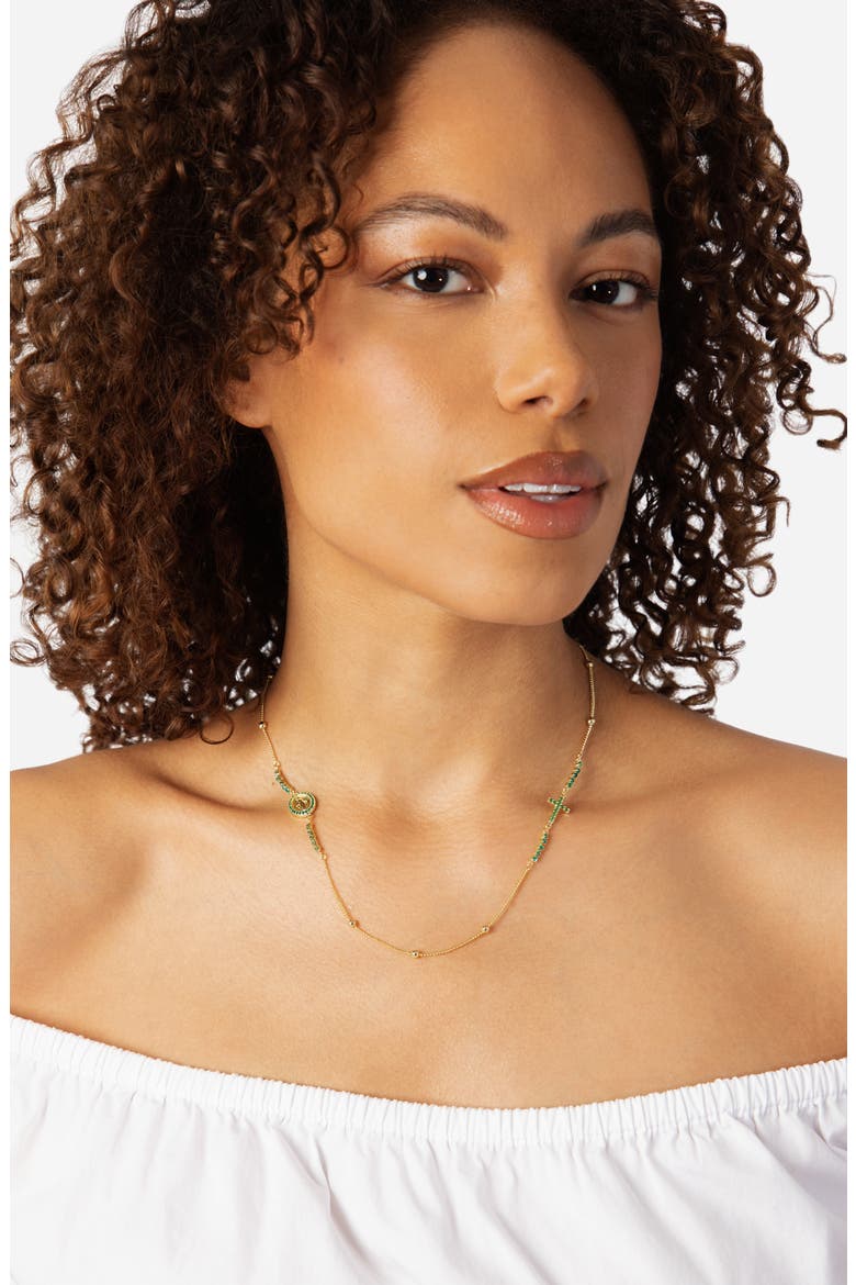 Virgin Mary & Cross Cubic Zirconia Necklace, Alternate, color, GREEN/ GOLD