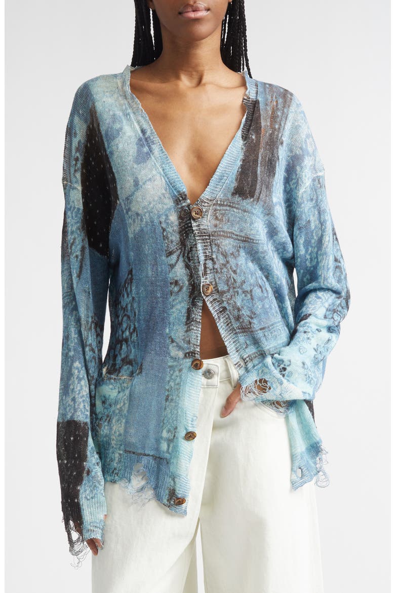 Paisley Ripped Linen Sweater, Main, color, BLUE MULTI BANDANA