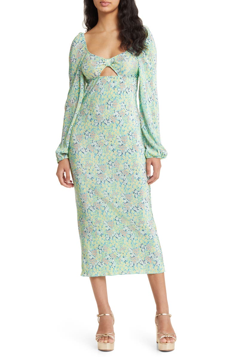 ASOS DESIGN Floral Cutout Long Sleeve Midi Dress, Main, color, 