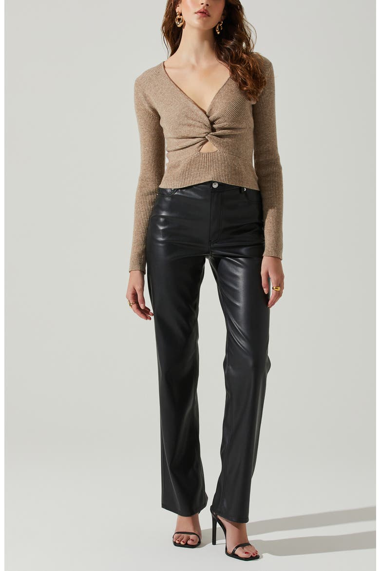 Rylee Twist Front Rib Sweater, Alternate, color, TAUPE