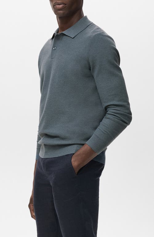 Mango Long Sleeve Piqué Polo In Green