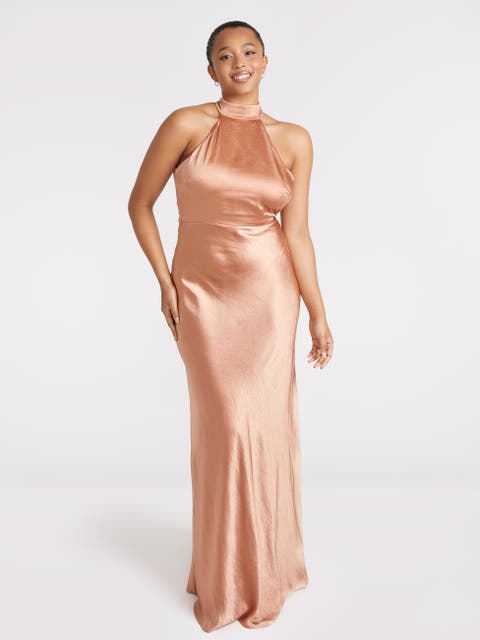 Halter Neck Satin Bridesmaid Dress
