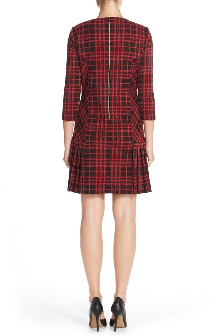 Pleat Plaid Jacquard A-Line Dress, Alternate, color, LIPSTICK/ BLACK