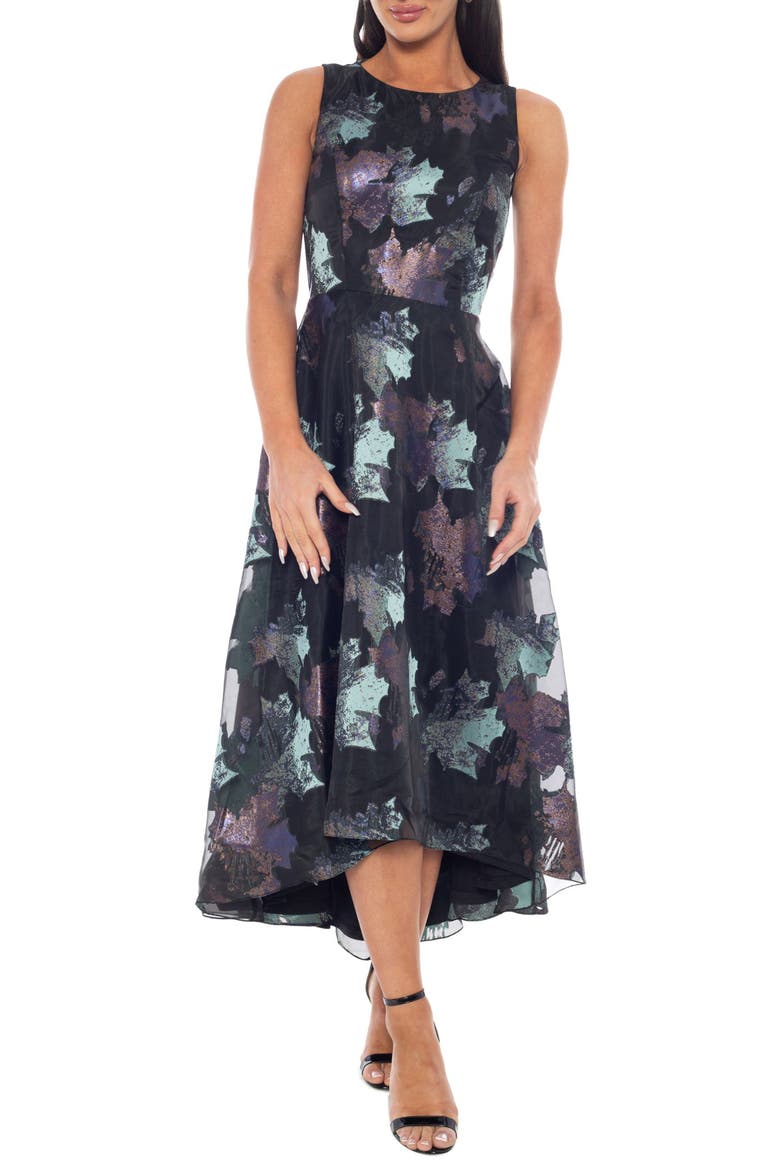 Floral Brocade Sleeveless Dress, Main, color, BLACK/ MULTI