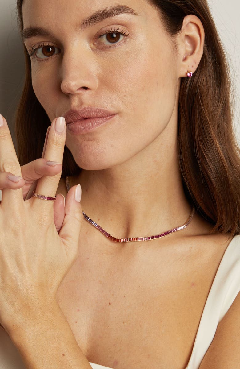 Aurate New York Pink Ombré Baguette Tennis Necklace, Alternate, color, Yellow