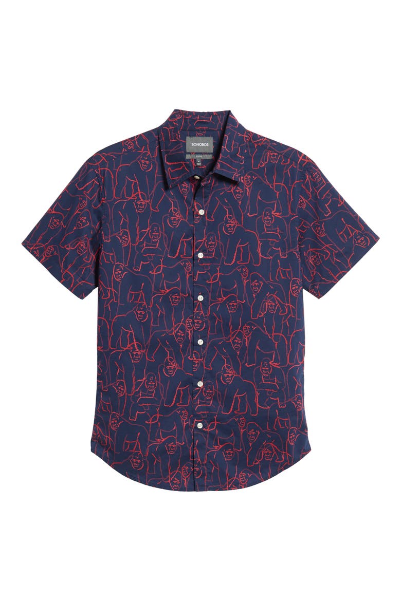Riviera Slim Fit Gorilla Print Sport Shirt, Alternate, color, GORILLA - MEDIEVAL BLUE