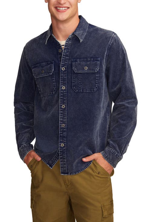Indigo Cotton Corduroy Button-Up Shirt