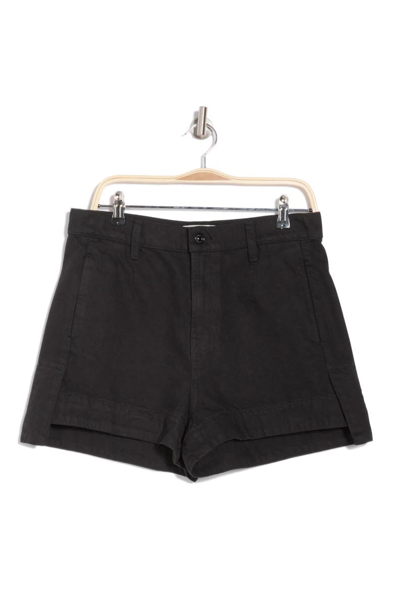 High Waist Step Hem Tailored Denim Shorts, Main, color, BLACK