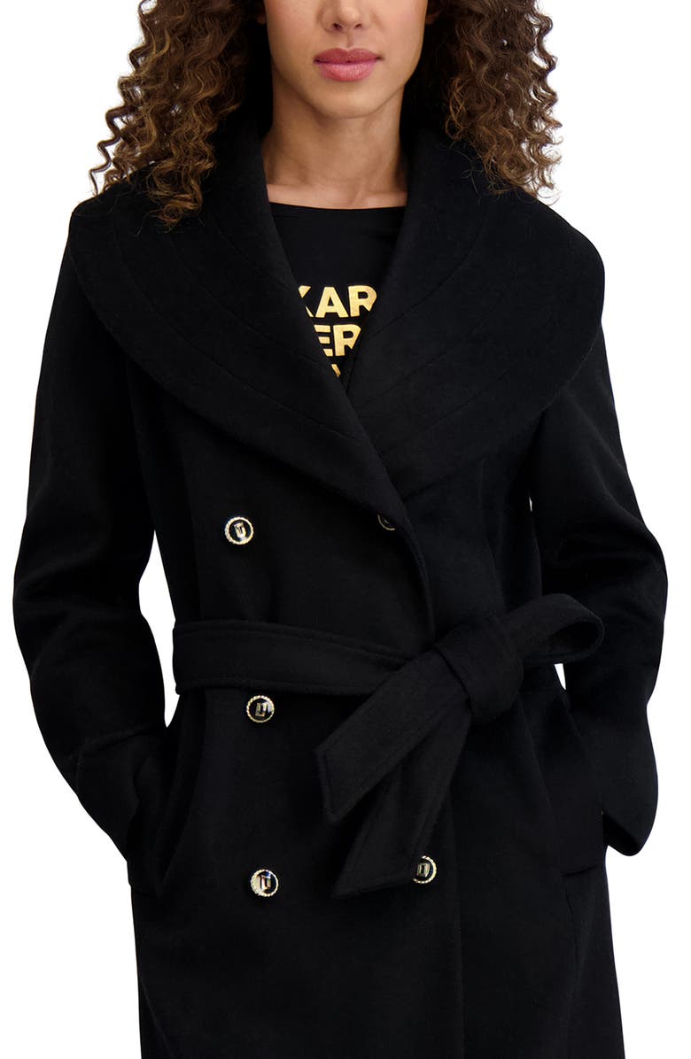 KARL LAGERFELD PARIS Shawl Collar Wool Blend Coat, Alternate, color, Black