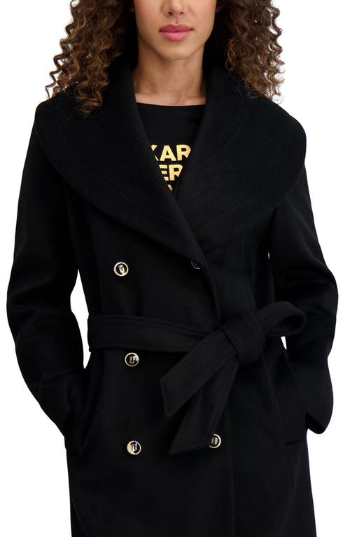 Karl Lagerfeld Paris Shawl Collar Wool Blend Coat In Black