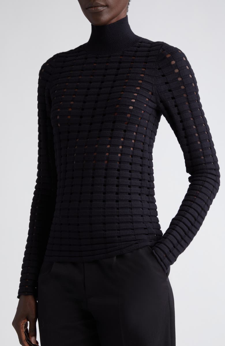 ST. JOHN Dimensional Pointelle Stitch Turtleneck Sweater, Alternate, color,