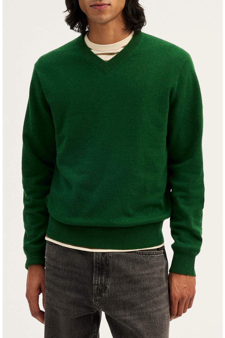 Frances Wool & Cotton V-Neck Sweater, Main, color, DARK KELLY