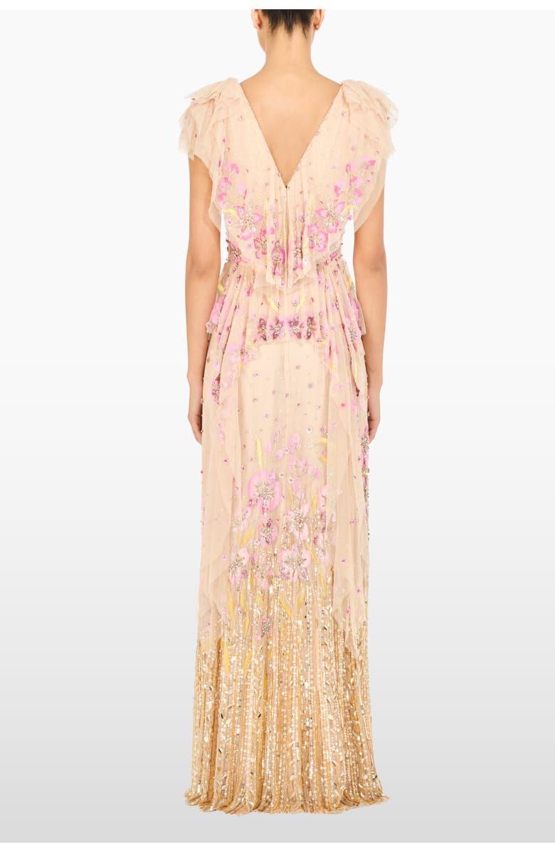 Jenny Packham Flower Power Floral Sequin-Embellished Gown, Alternate, color, Morganite