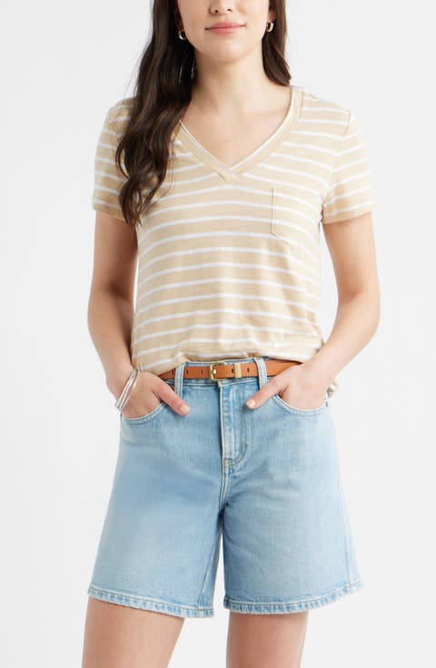 Short Sleeve Cotton & Modal V-Neck Pocket T-Shirt (Plus)